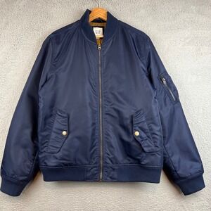 GAP Mens Navy Blue MA-1 Bomber Jacket Quilted Gold Lining Size M
